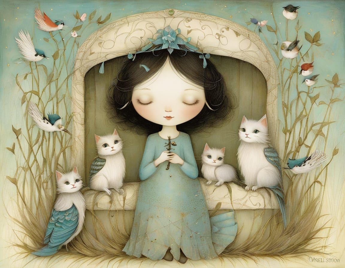 Whimsical Cat in an Ethereal Landscape