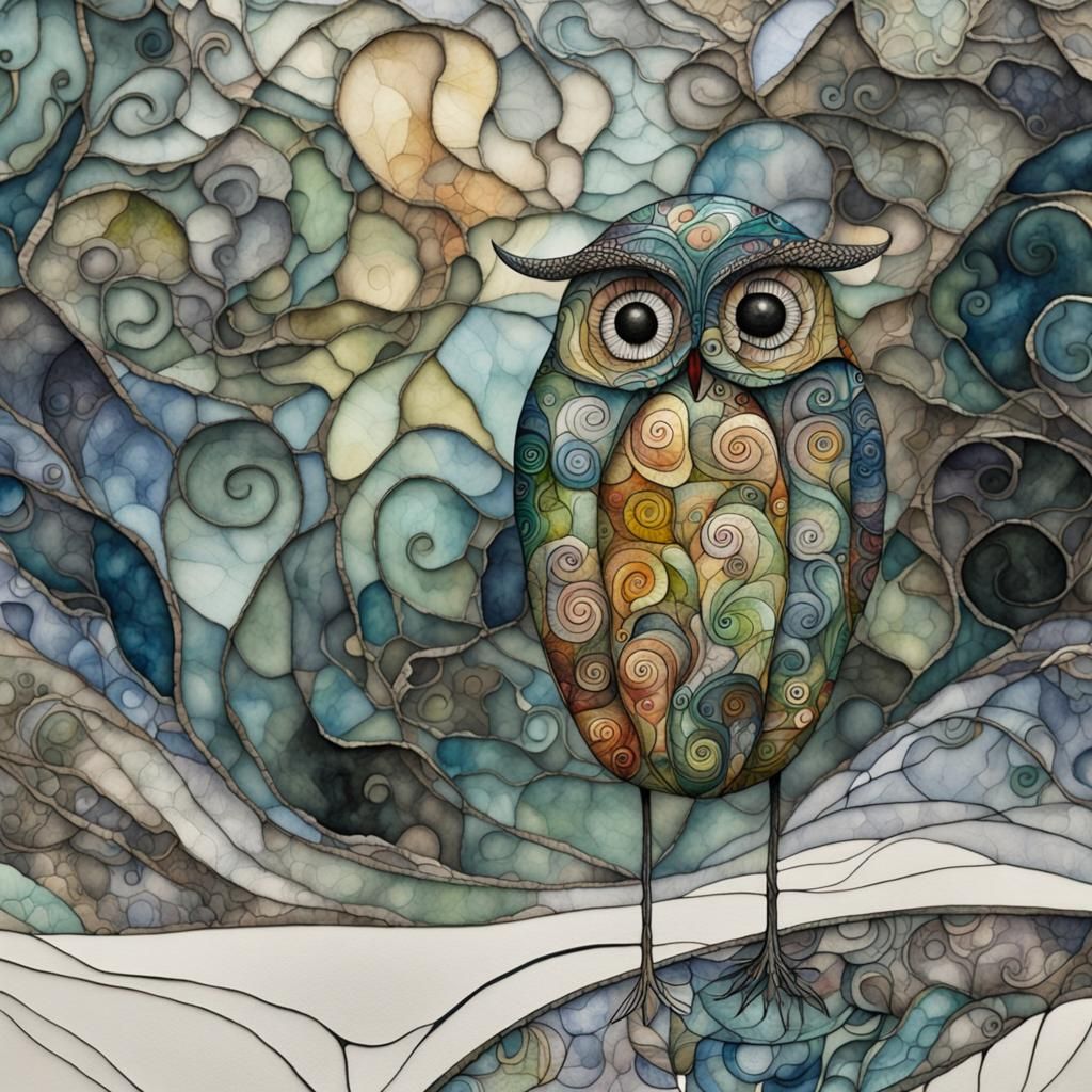 Marbled Watercolor on Silk in Art Brut Style