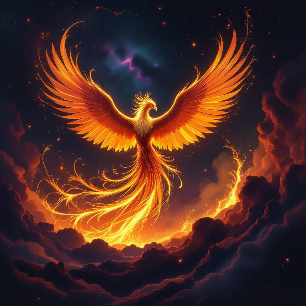 Majestic Phoenix Rises From Fiery Cosmic Vortex