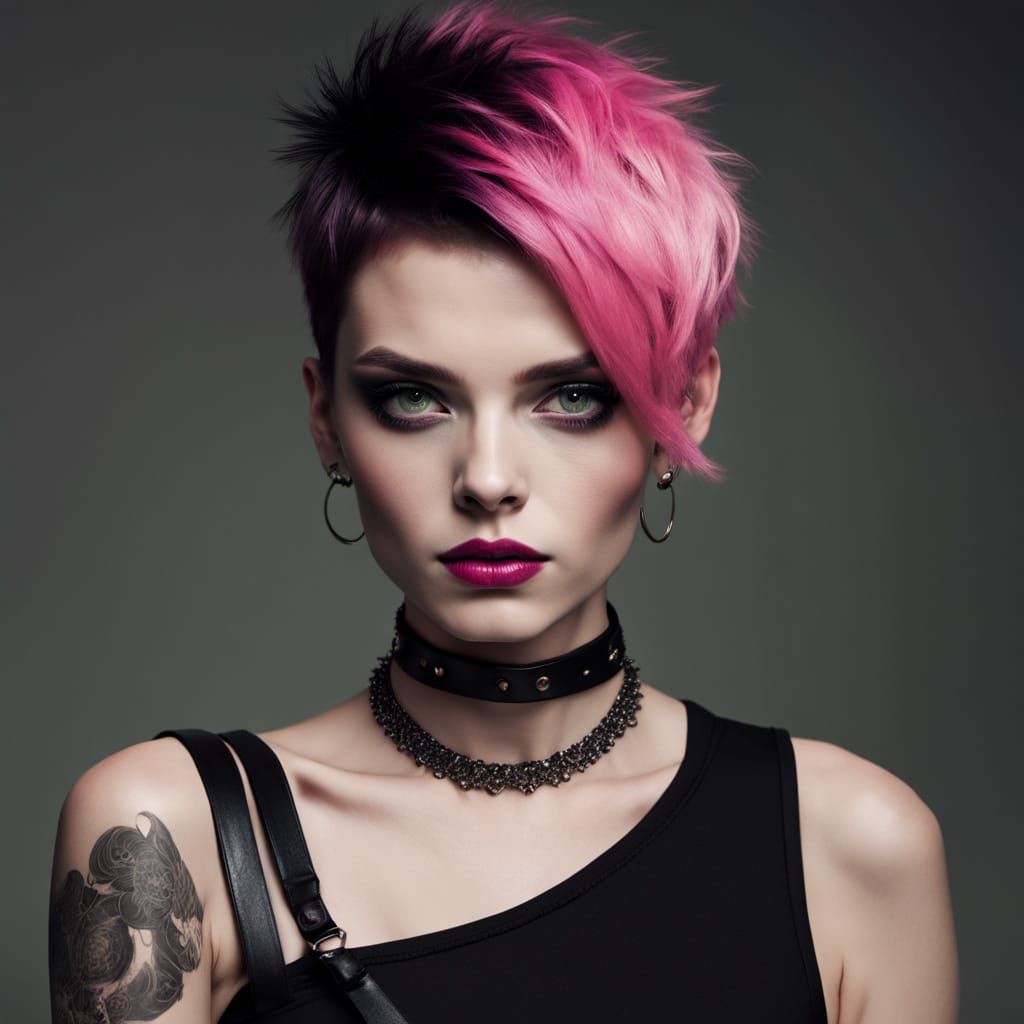 Sultry Edgy High-Fashion Portrait in Neon Pink and Black
