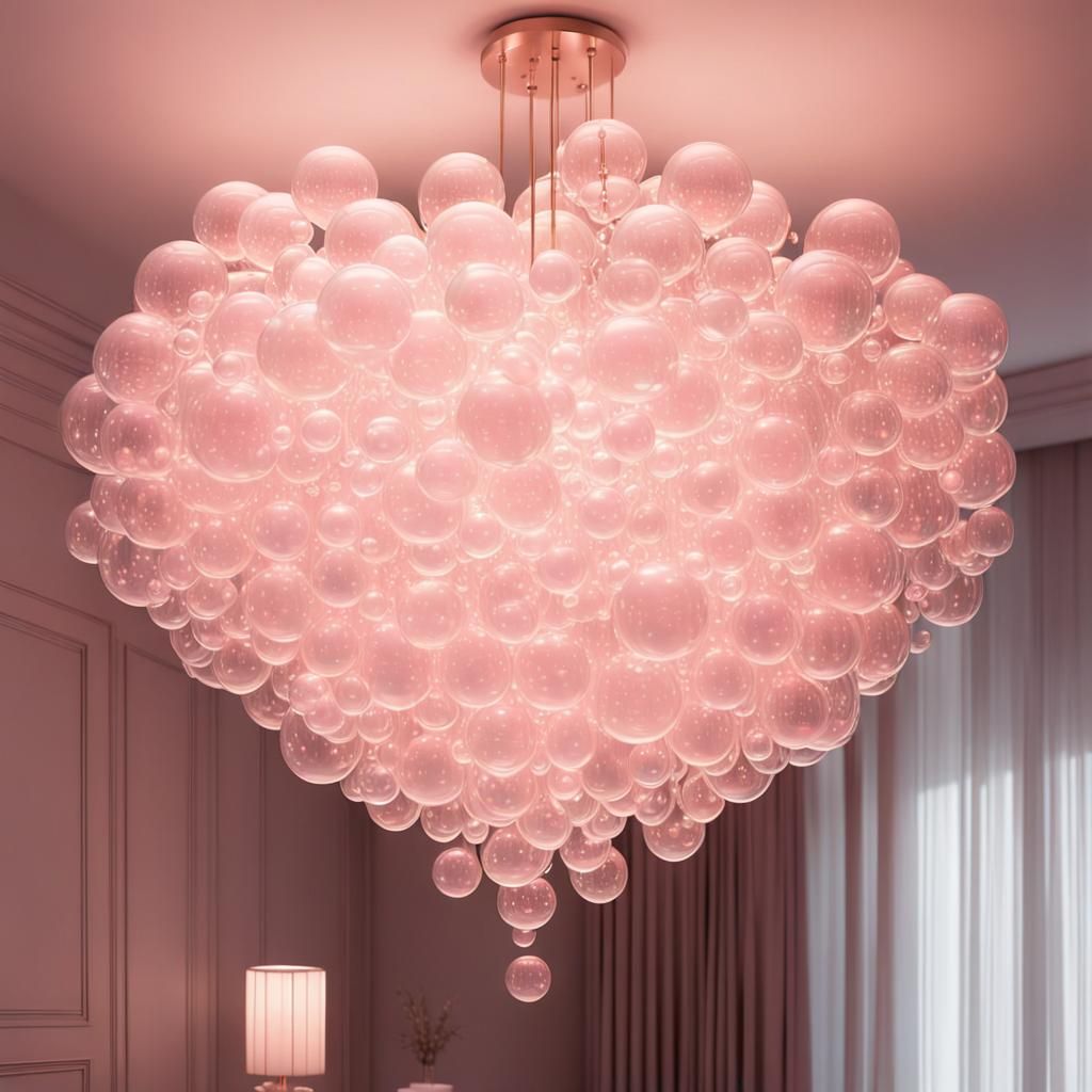 Pastel Pink Glass Bubble Chandelier: 3D Masterpiece