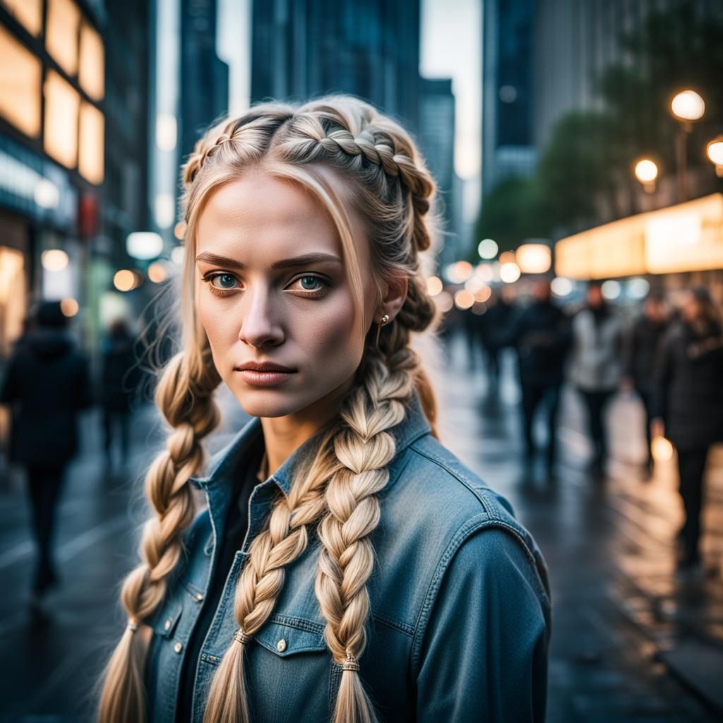 Hyperrealistic Portrait of a Beautiful Woman in City