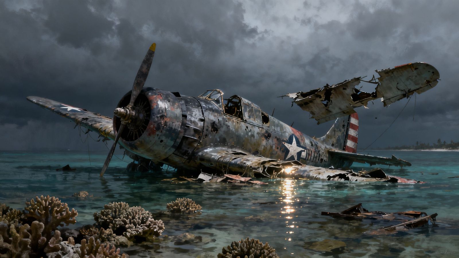 Wrecked Wildcat at Wake Island Concept Art