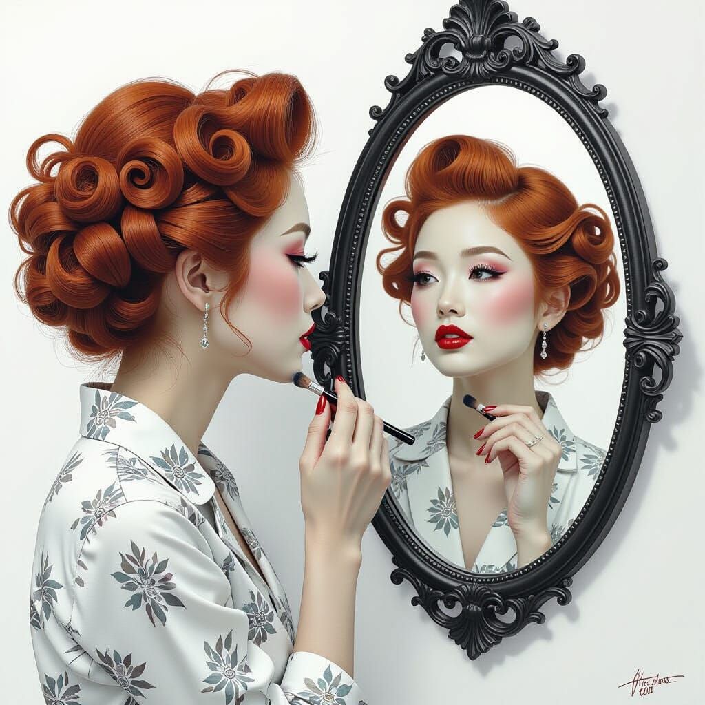 Surreal Monochrome Drawing of Woman With Shifting Hair Color