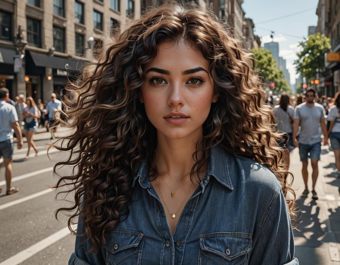 Detailed Portrait of a Young Woman in City