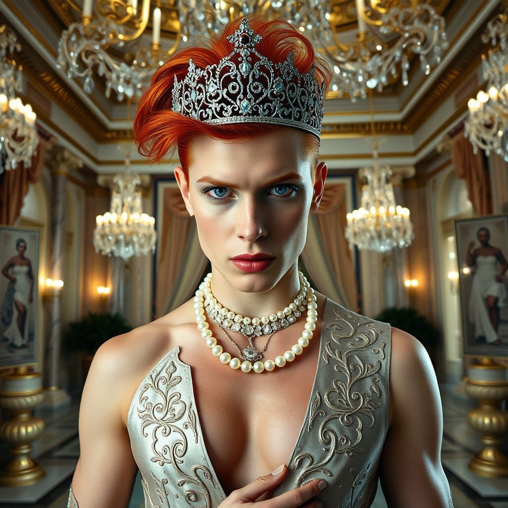 Confident Crossdresser in Opulent Ballroom, Hyperrealism Sty...