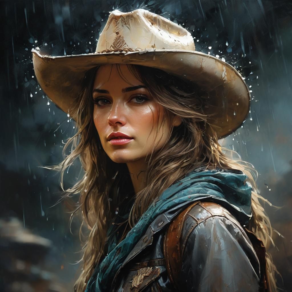 Cowgirl Portrait in Canyon with Fine Art Painting