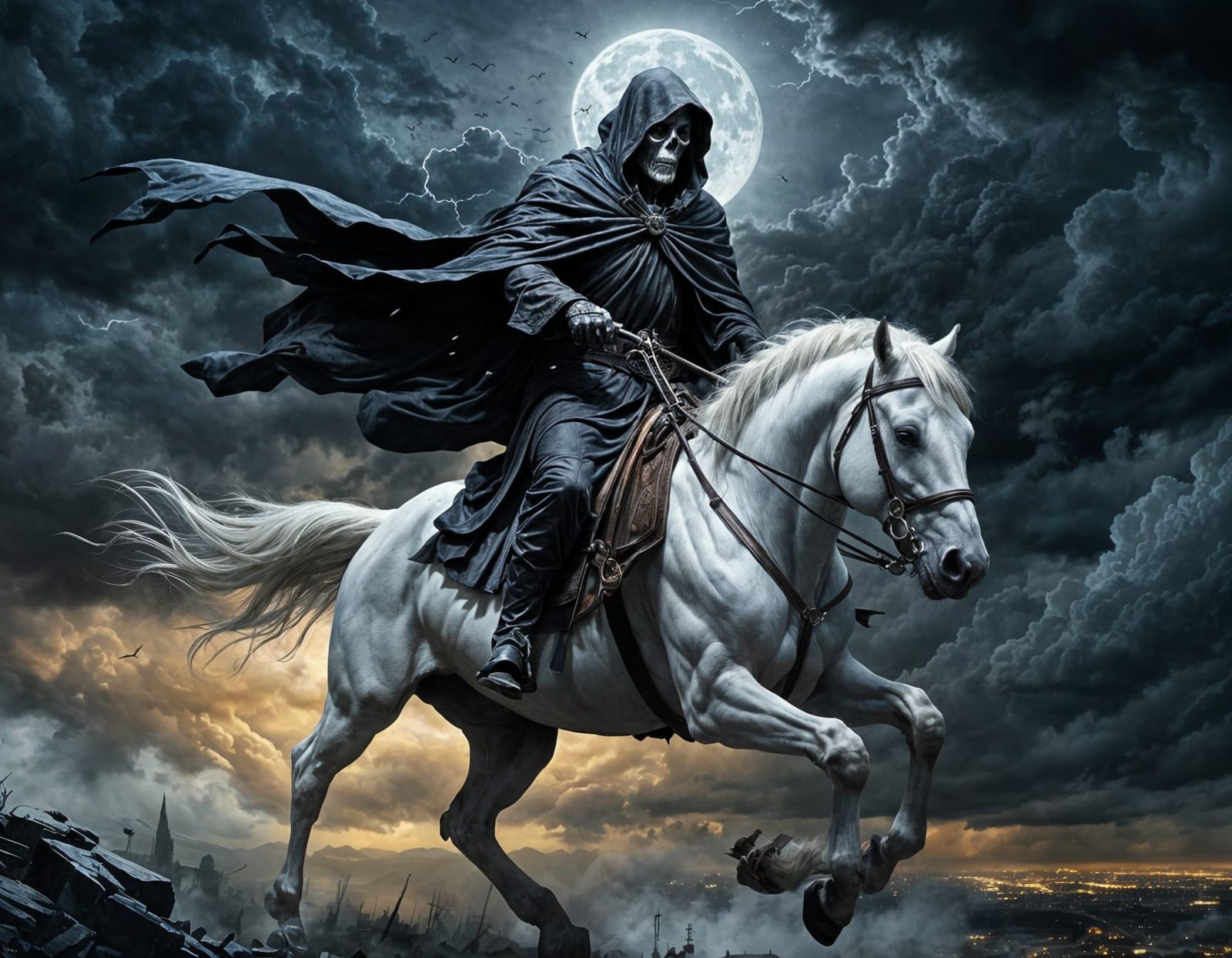 Epic Grim Reaper Rides Through Stormy Sky