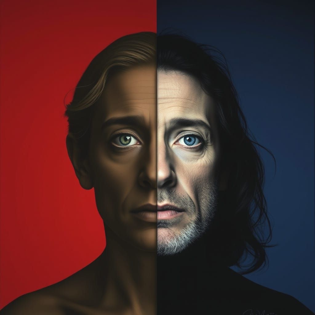 Day and Night Divide in Lucian Freud Style