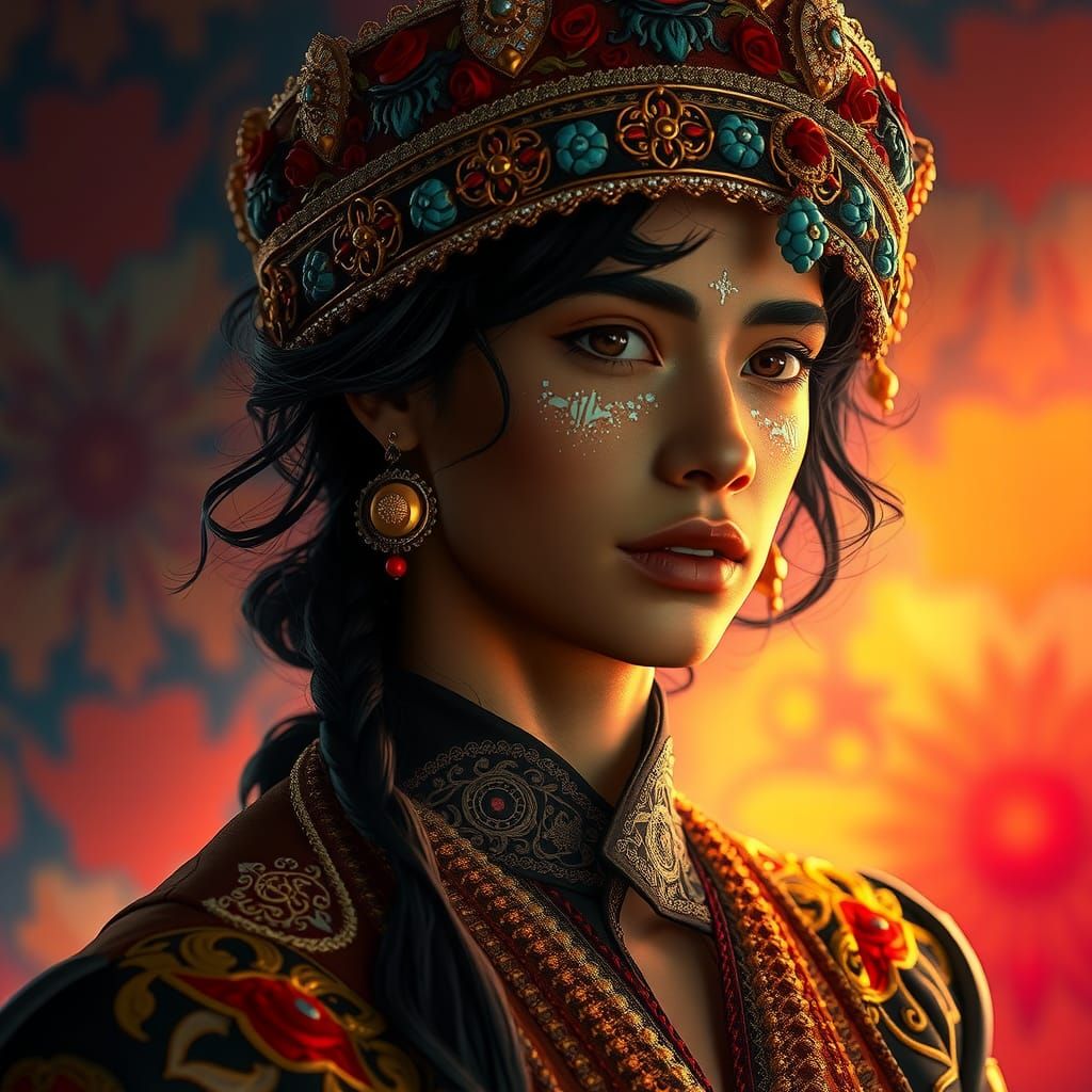 Ornate Gypsy Barquero Portrait in Art Nouveau Style