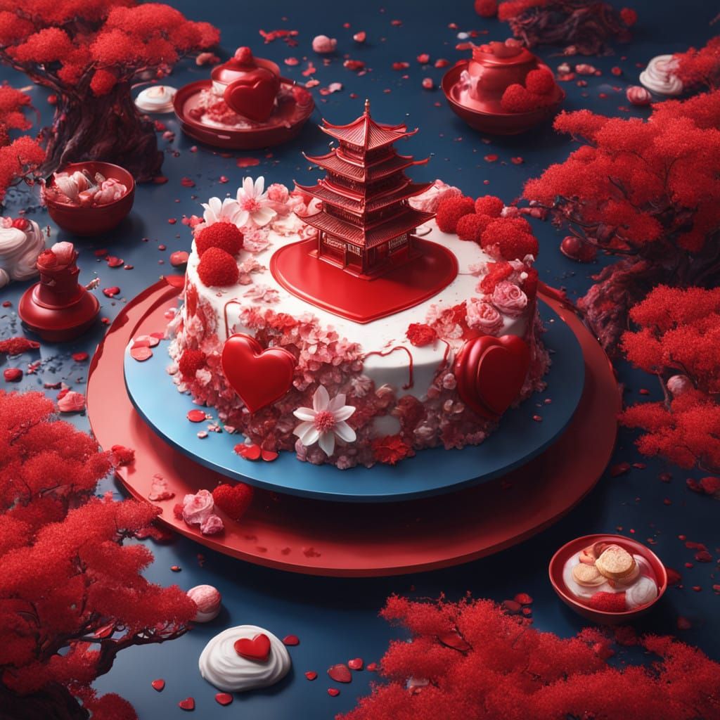 Surreal Japanese Dessert Landscape in Vibrant Colors