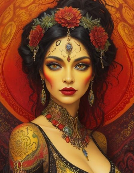 Vibrant Exotic Goddess in Soft Impasto