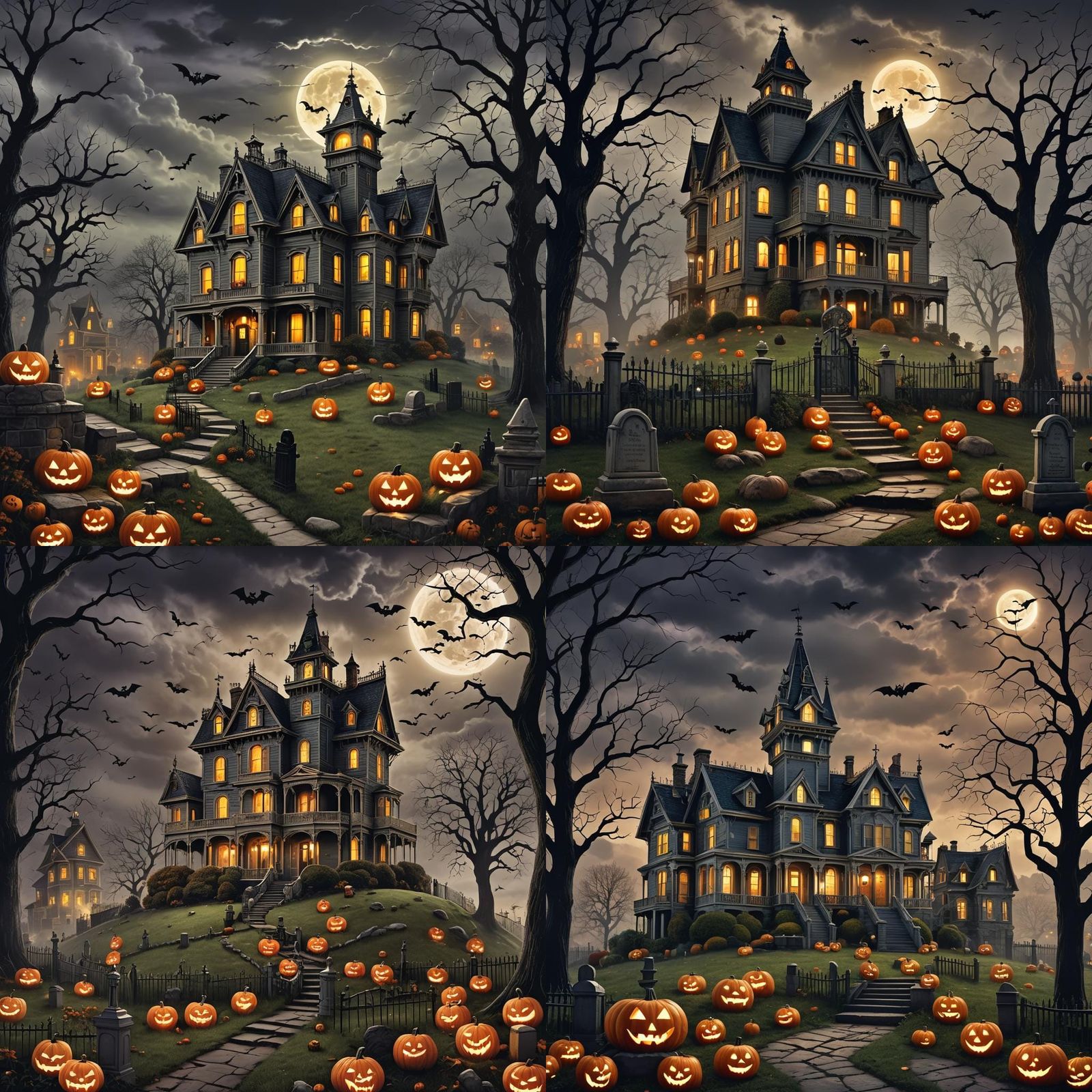 Halloween Haunted Mansion Scene as 3D Digital Art