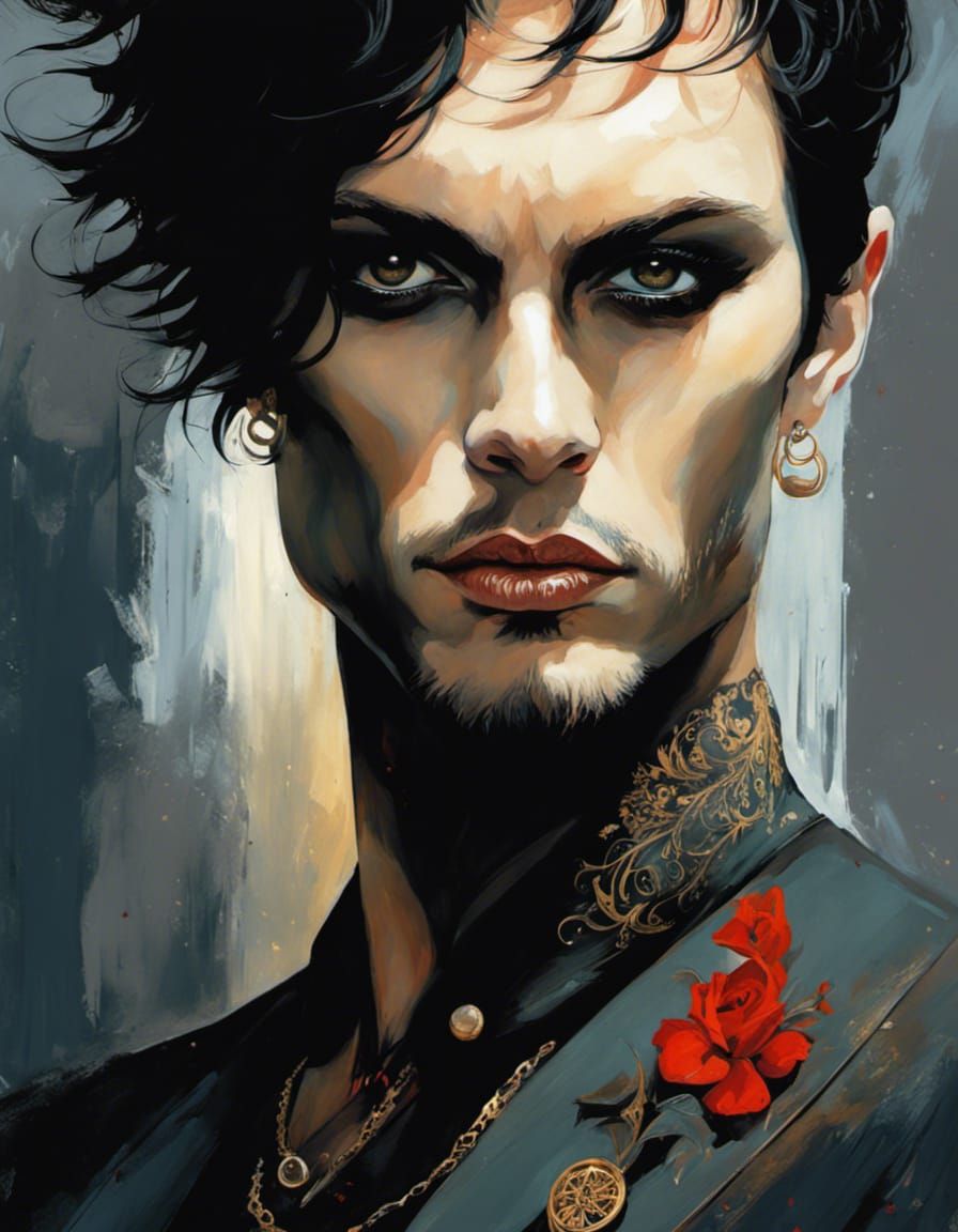 Intense Acrylic Painting of Two Men with Tattoos