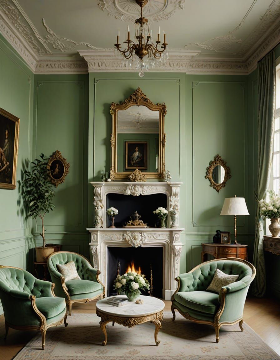 Elegant Victorian Study in Mint and Gold