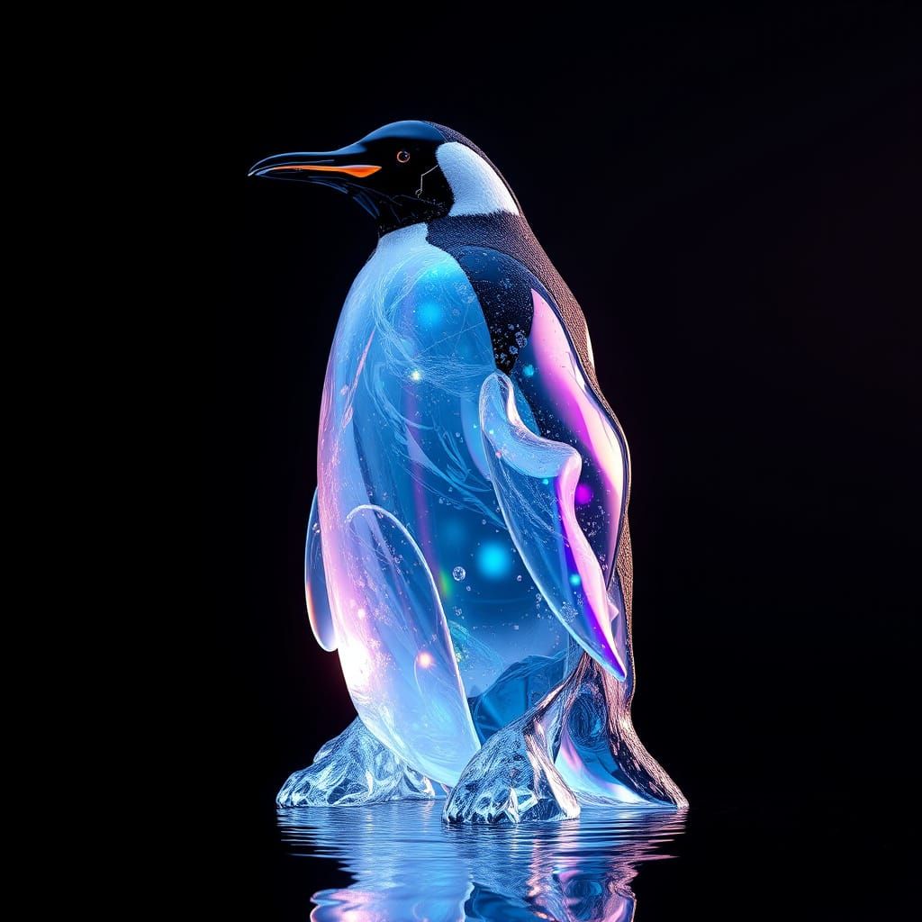 Crystal Penguin in Iridescent Blues and Purples