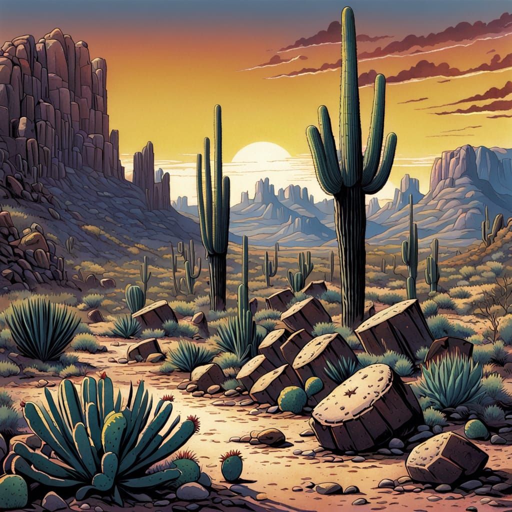 Arizona Desert Scene in Comic Book Art Style