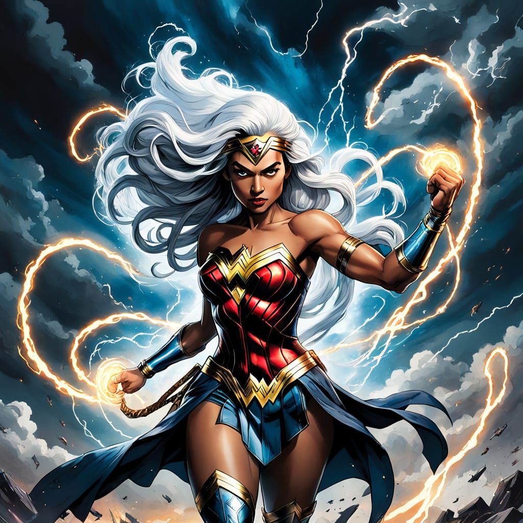 Powerful Fusion of Wonder Woman and Storm in Dynamic Nitram...