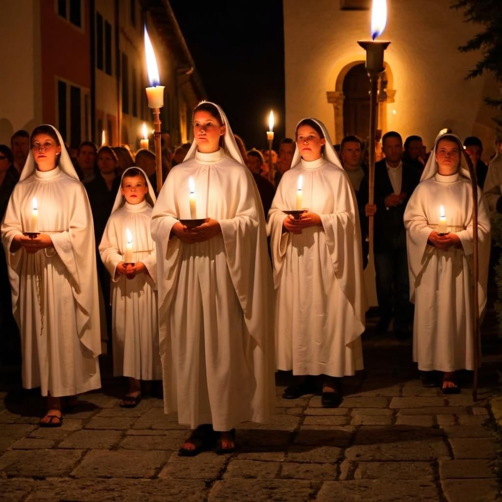 Candlelit Lucia Procession at Night