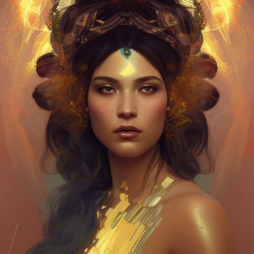 Regal Topaz Goddess Portrait in Hyperdetailed Style