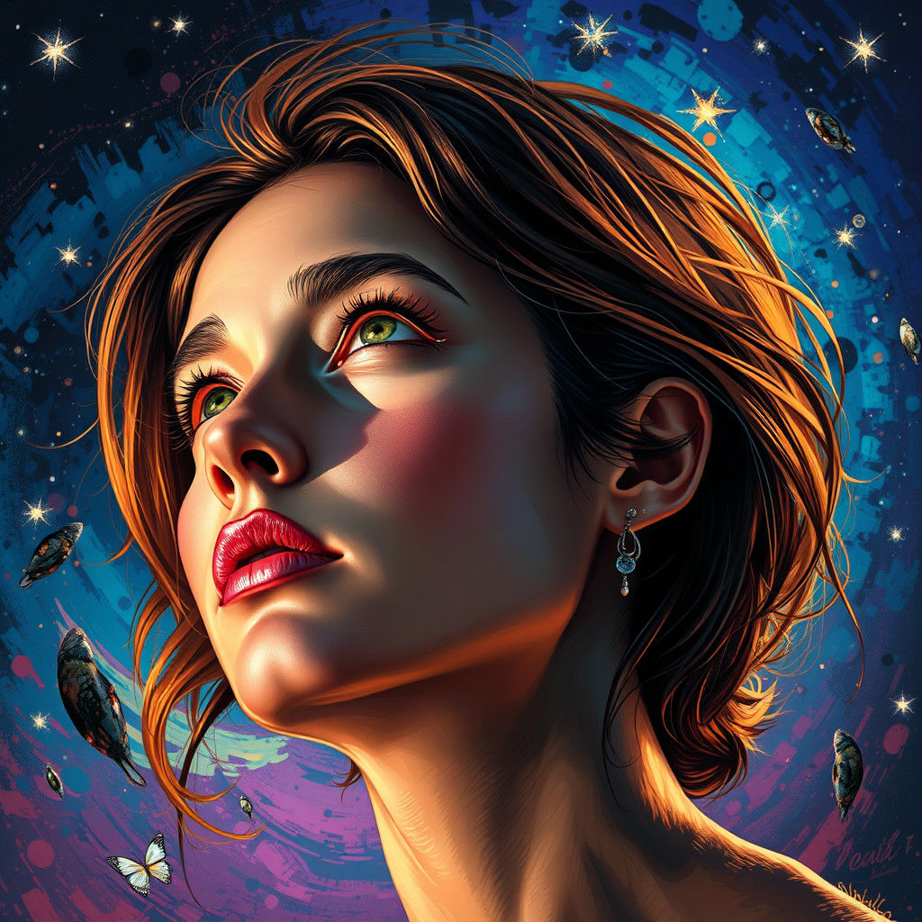 Celestial Painter in Vibrant Splash Art Style