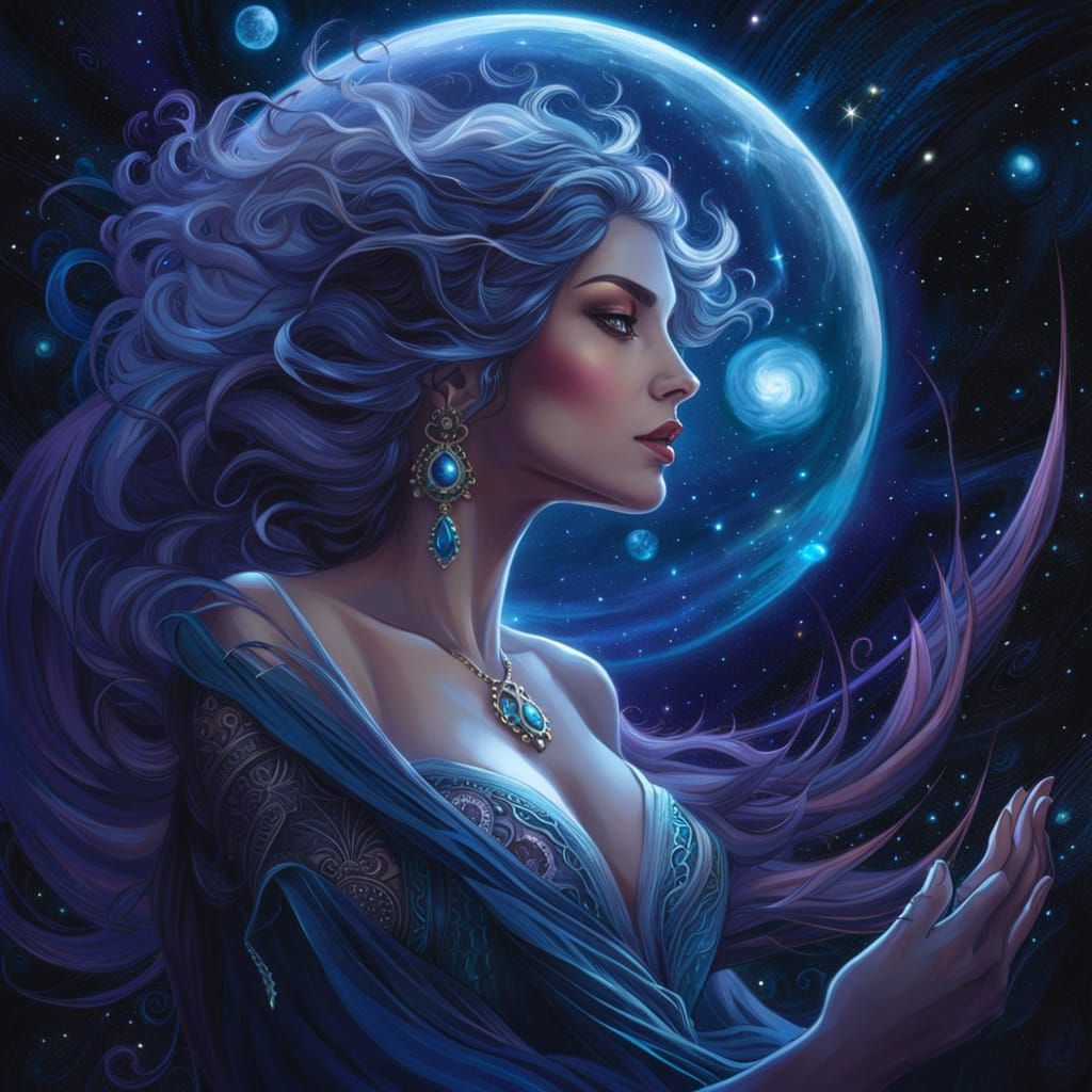 Zodiac Goddess Portrait in Ethereal Cosmos