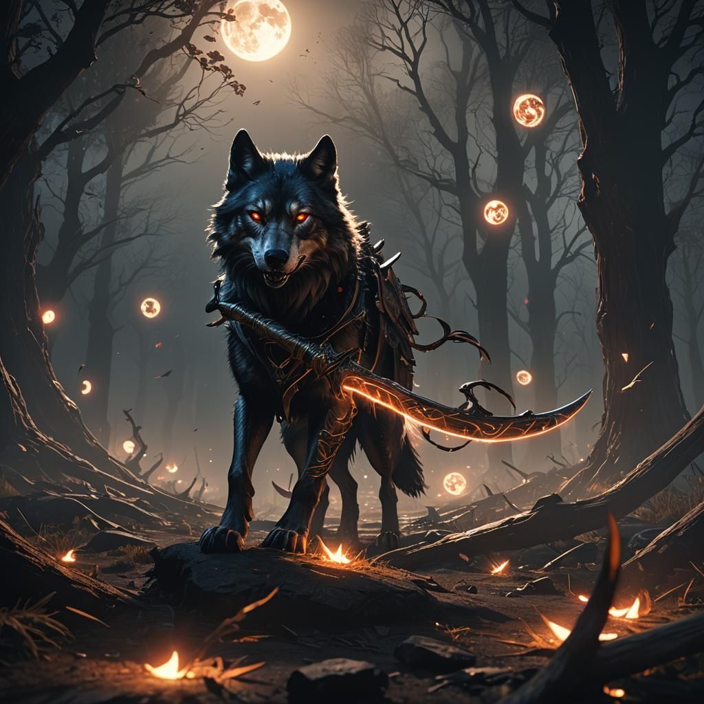 Ominous Wolf with Scythe Paws in Dark Fantasy Style