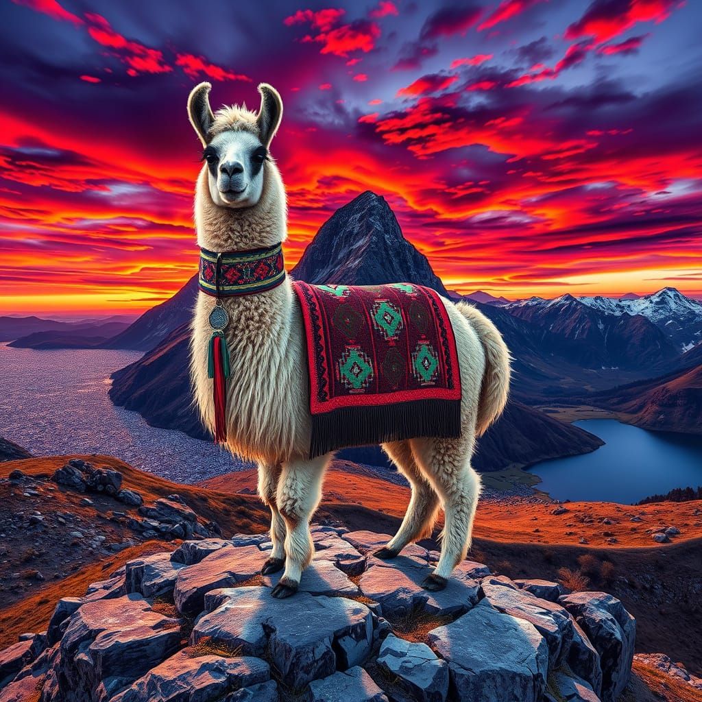 Andean Alpaca Amidst Vibrant Sunset