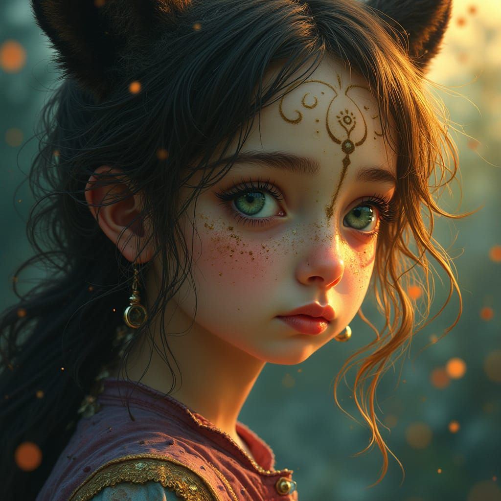 Girl and Panther Fusion in Digital Art Style