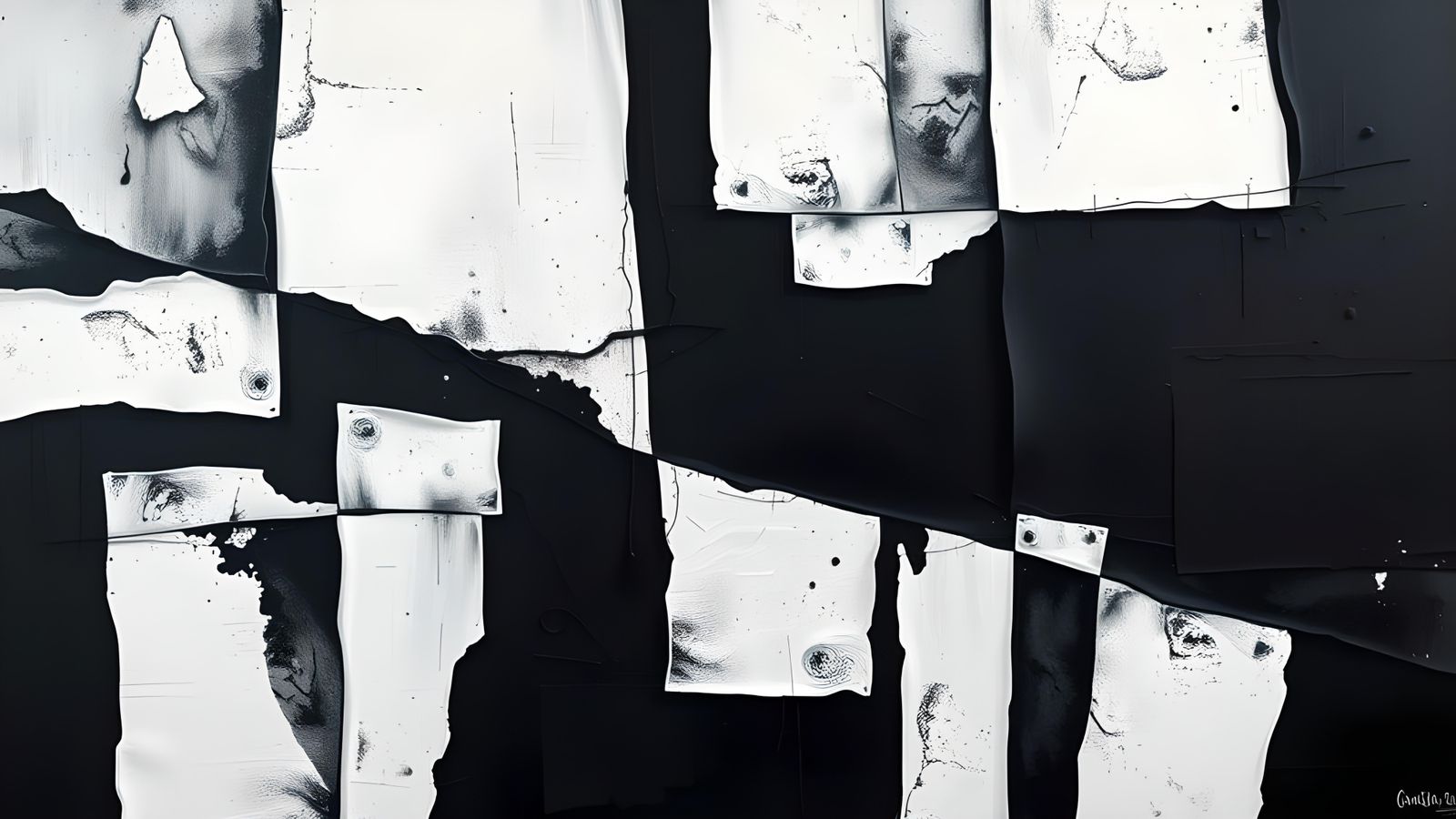 Abstract Cubist Oil Painting in Black and White