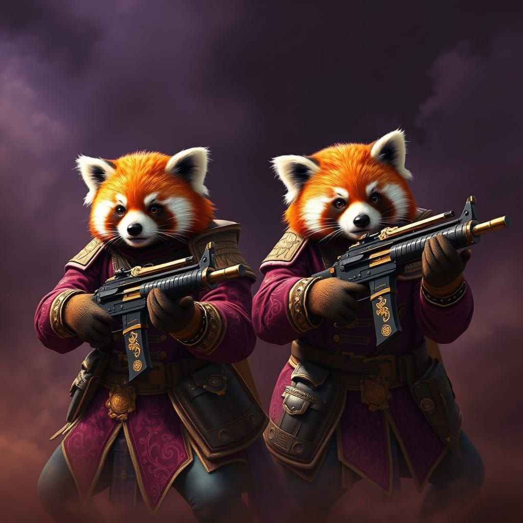 Dark Fantasy Red Pandas Prepare for Battle