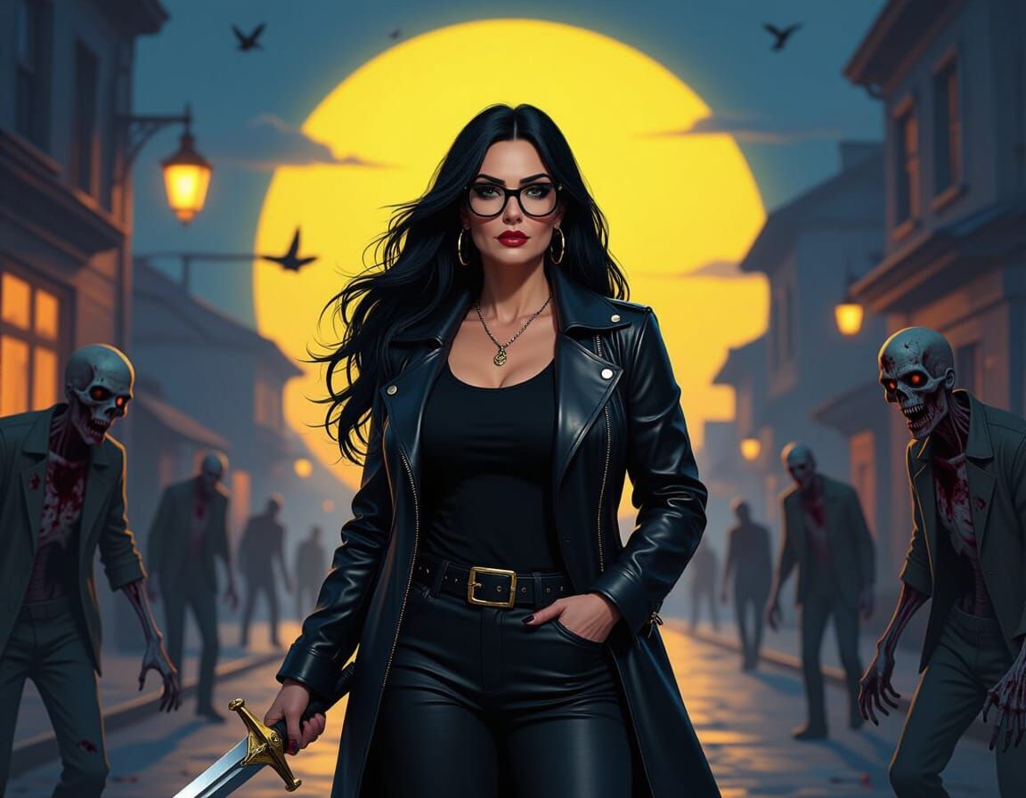 Woman with Sword in Zombie-Infested Street