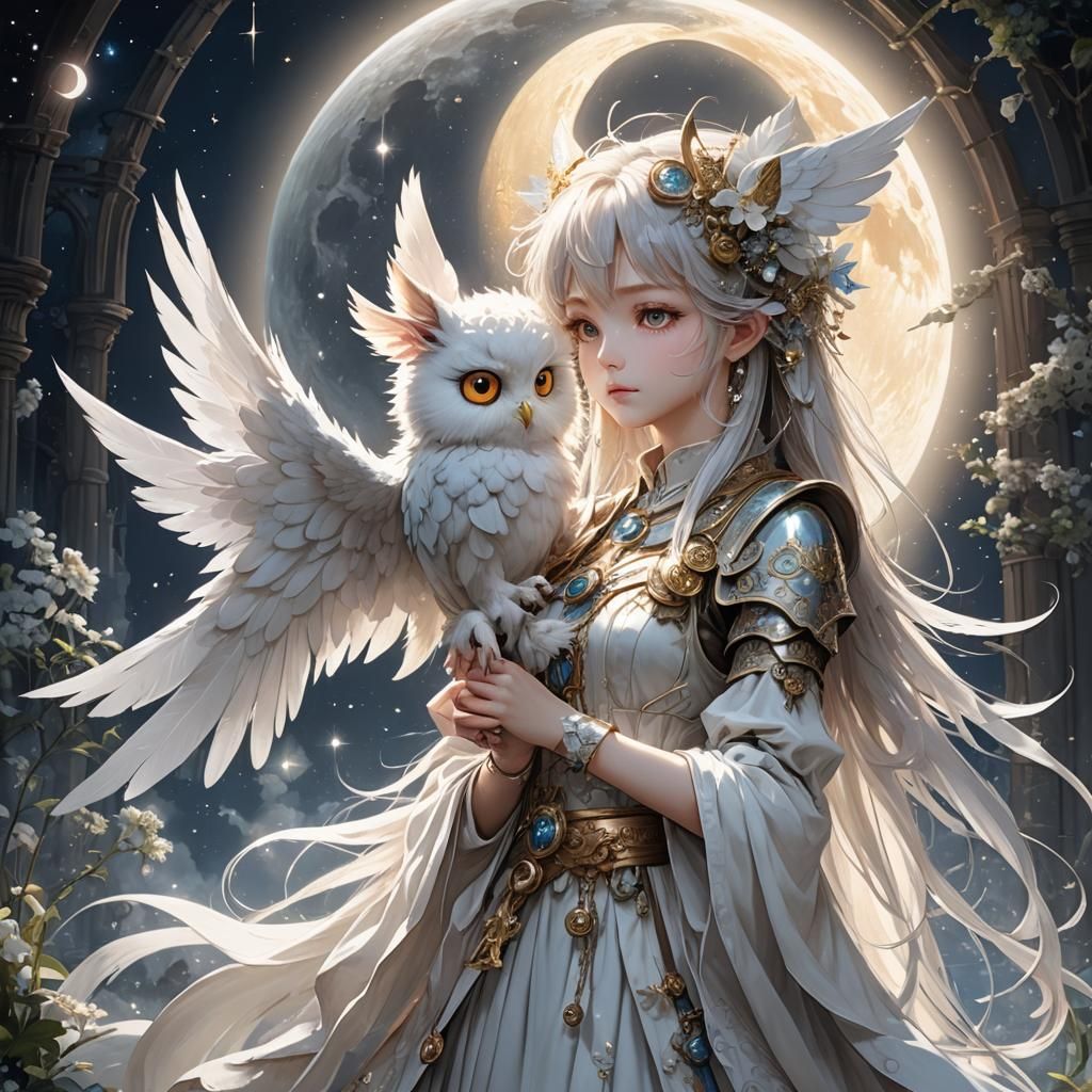 Serene Angelic Furby: Digital Art in Anime Style