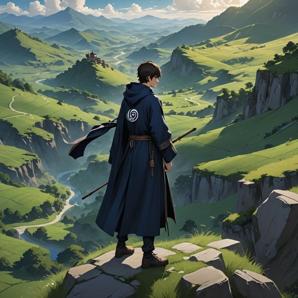 Young Sorcerer Training in Anime Style