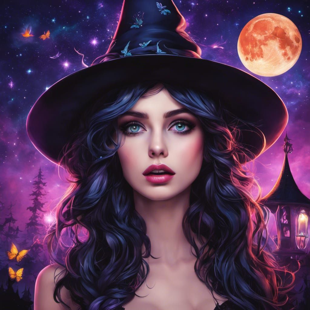 Gothic Woman with Witch Hat in Graffiti Art Style