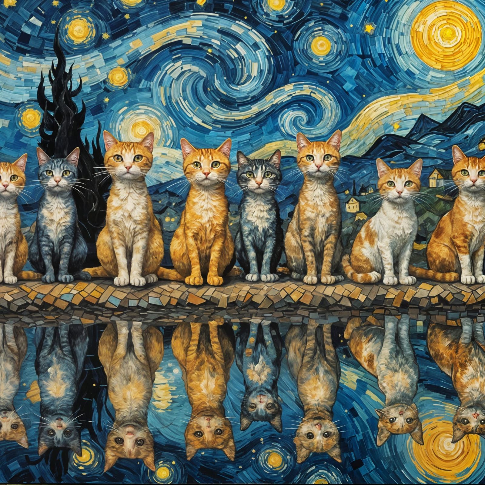 Cats in a Starry Night Rendition