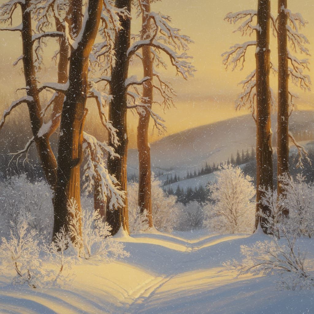 Romantic Forest Snowfall Oil Painting