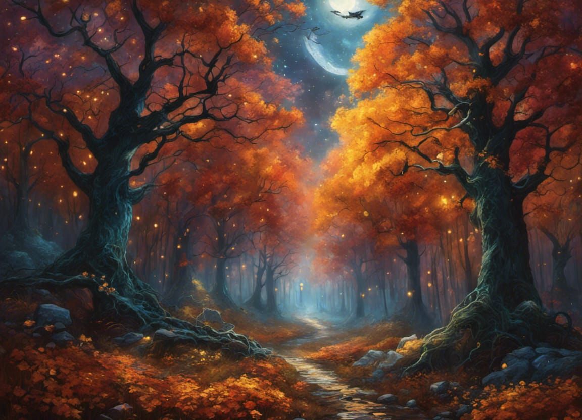 Autumnal Forest Transforms to Winter: Fantasy Landscape