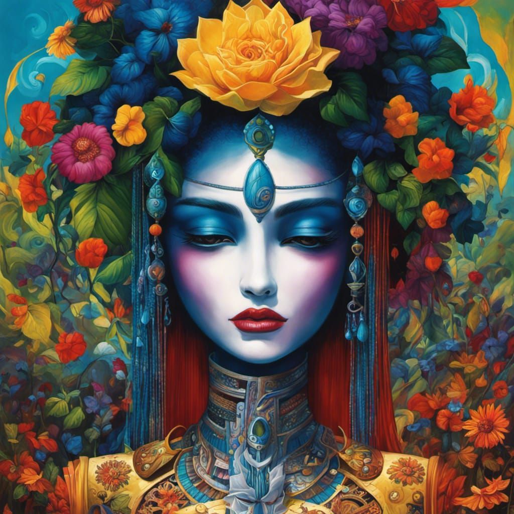 Floral Humanoid in Art Brut Graffiti Style