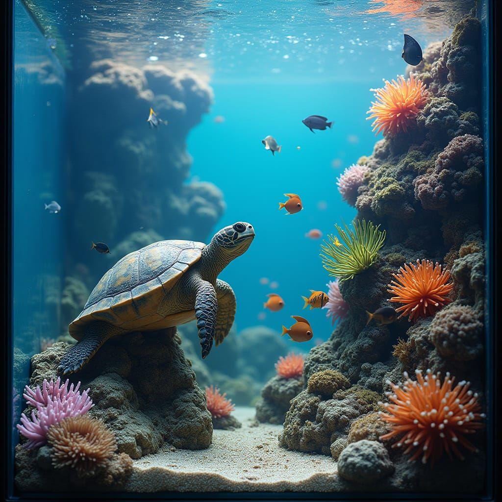 Majestic Saltwater Aquarium Scene with Regal Turtle and Vibr...