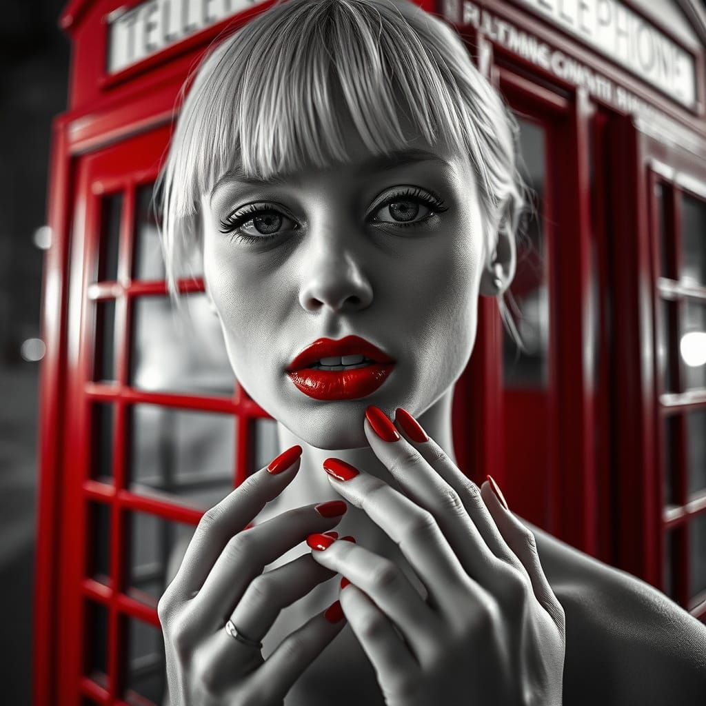 Albino Woman Portrait with Red Accents