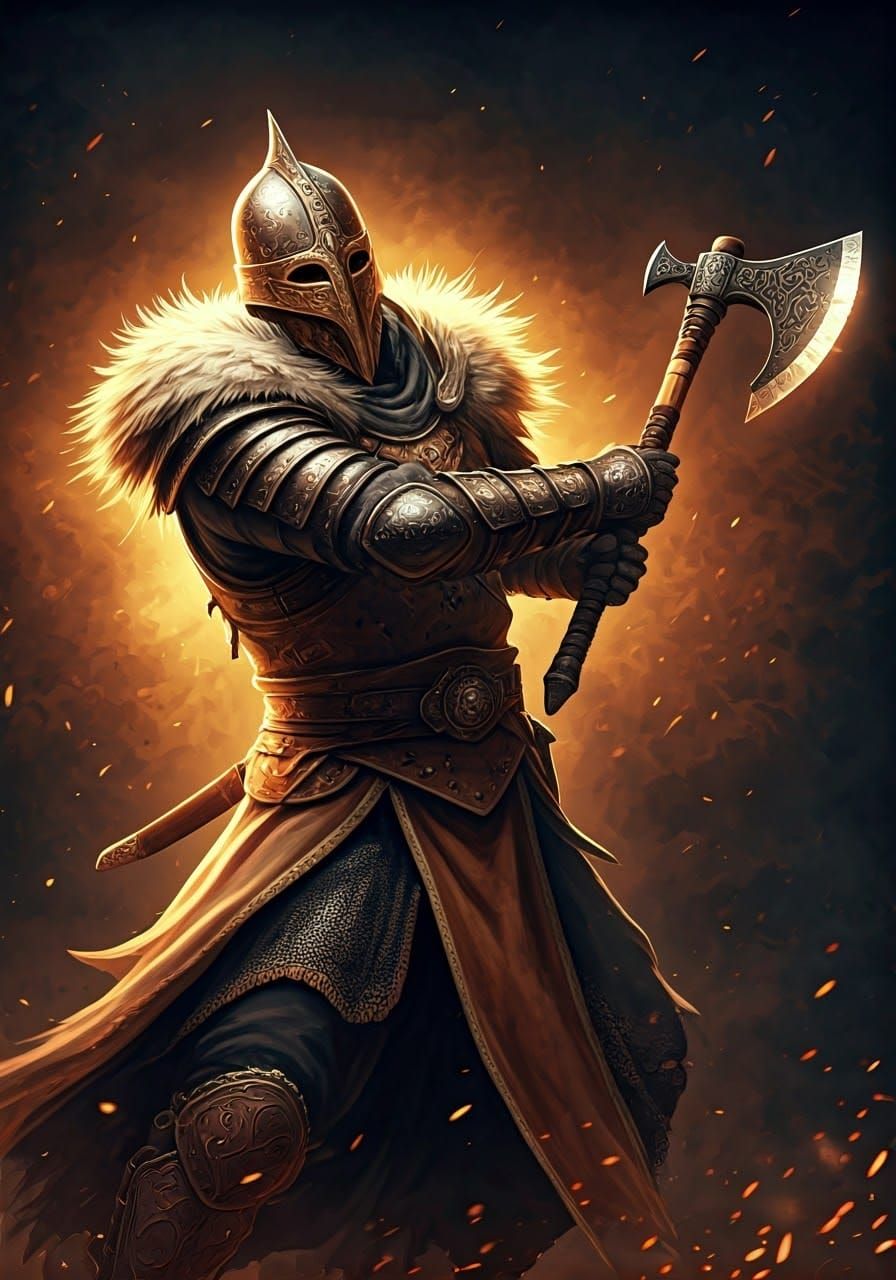 Warrior with Double-Bladed Axe in 8K 3D HDR