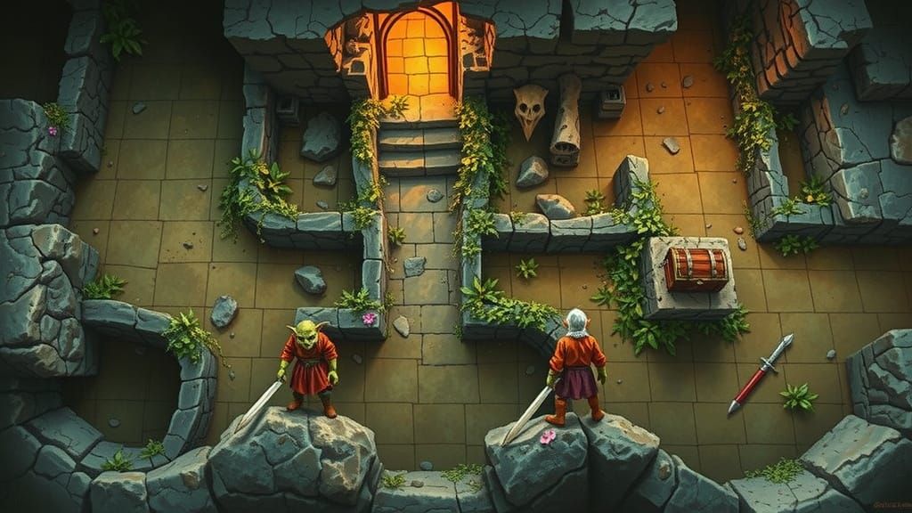 D&D Dungeon Map with Tunnels and RPG Elements
