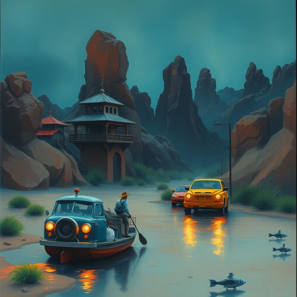 Surreal 80s Liminal Space in Gouache and Anime Style