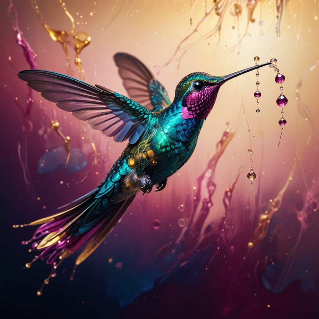 Surreal Hummingbird in Flight: A Melting Masterpiece