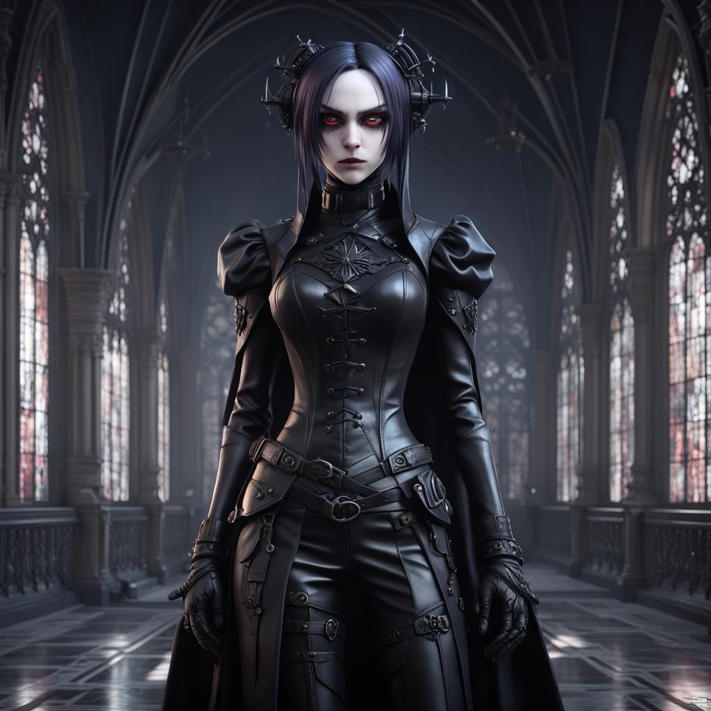 Dystopian Gothic Widow in 3D Anime Art
