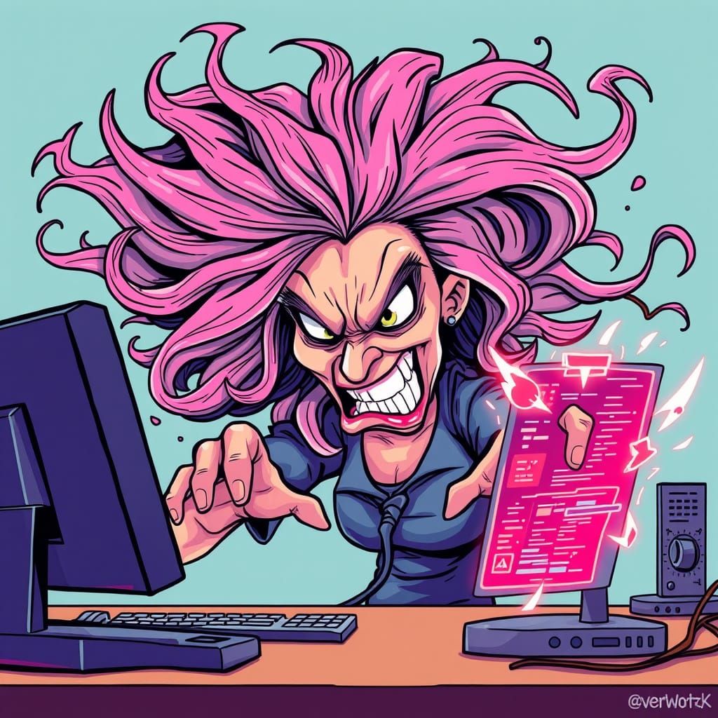 Graphic Designer Woman Transforms into Chaotic Monster