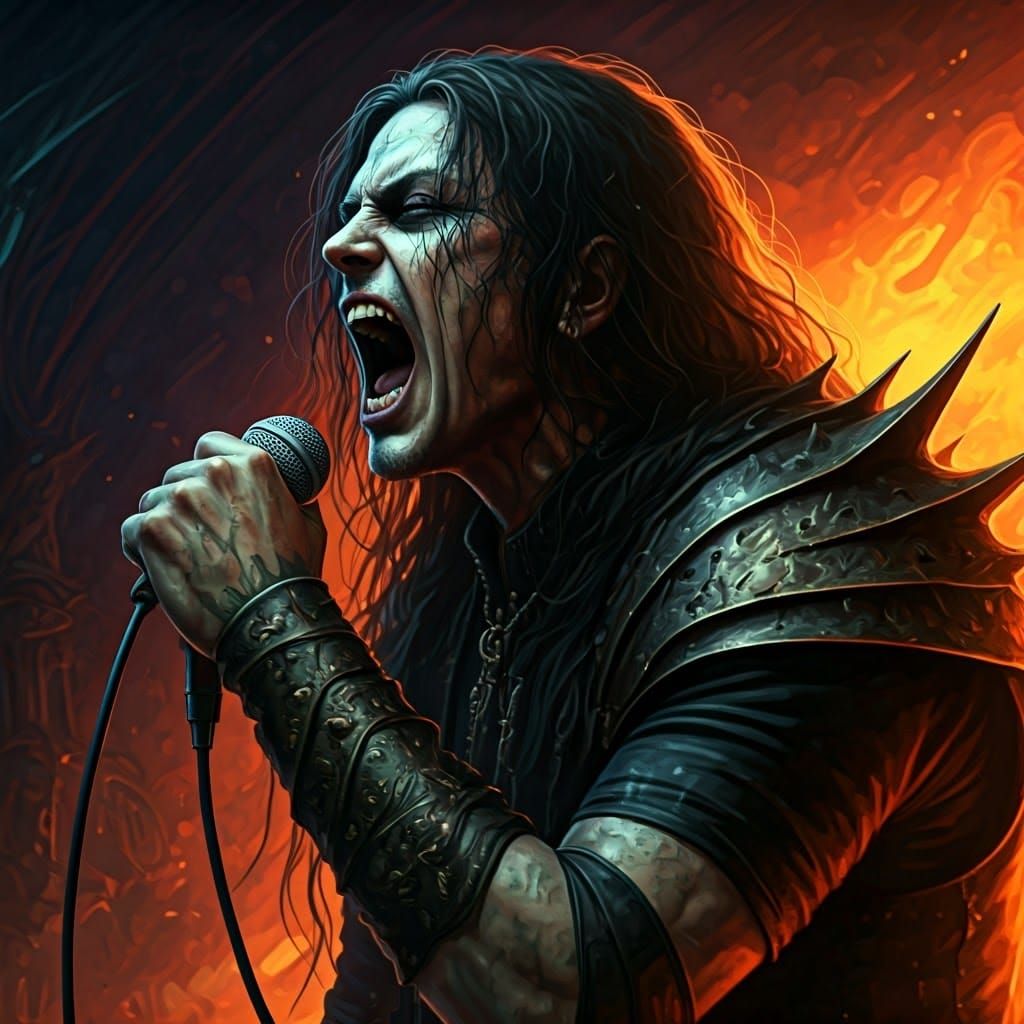Metal Singer Screaming in Gothic Fantasy Style