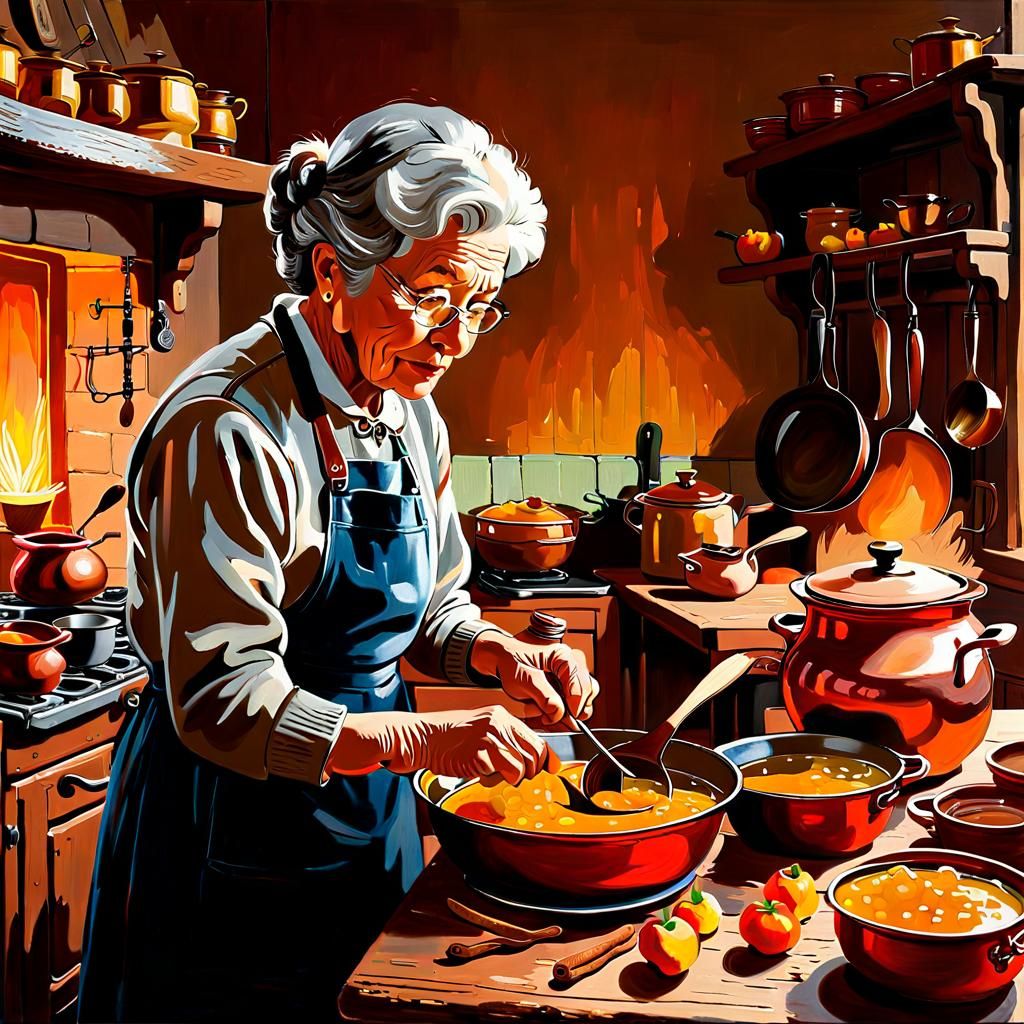 Grandma cooking quince jam