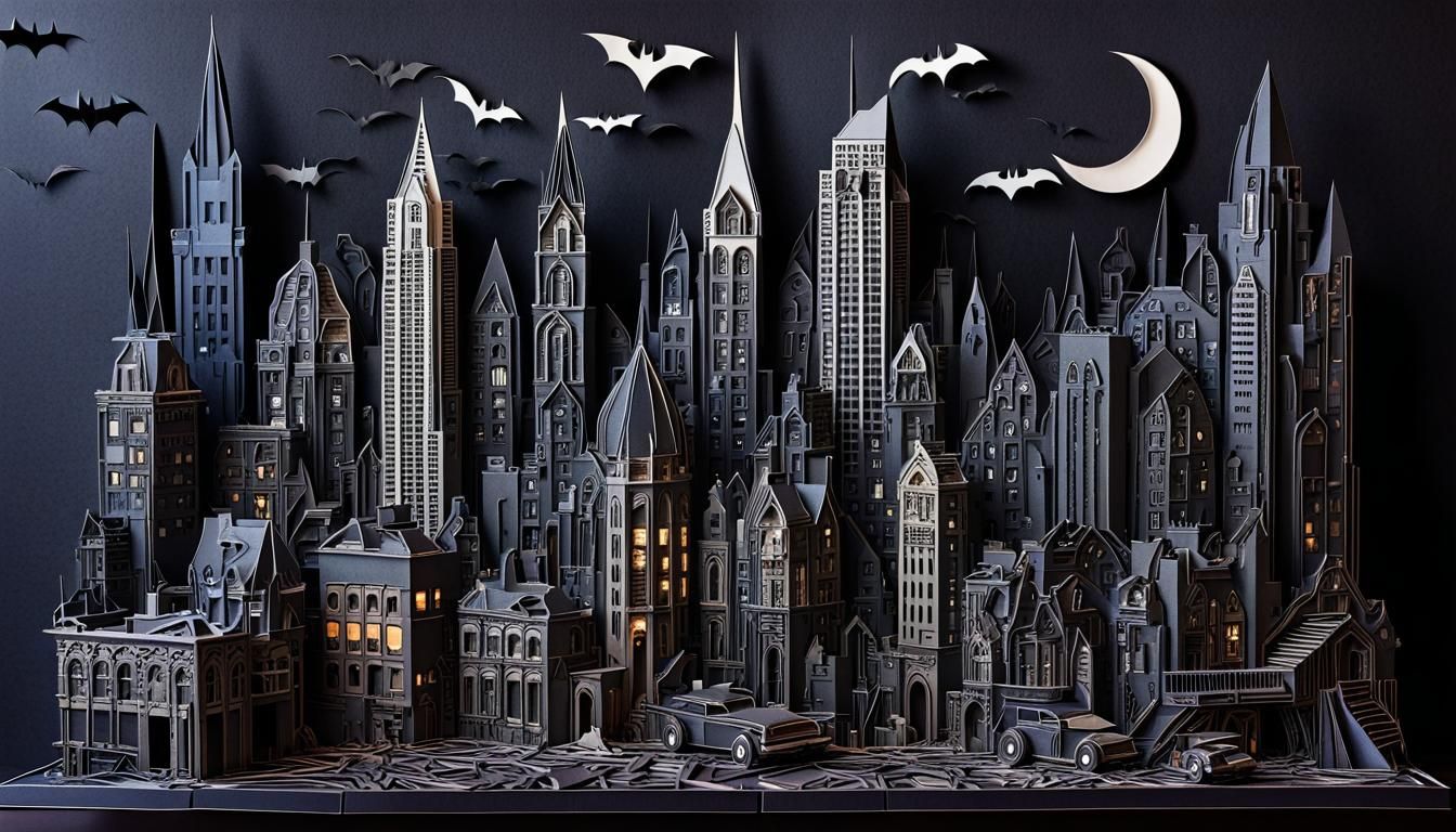 Detailed Paper Craft Gotham City Architecture